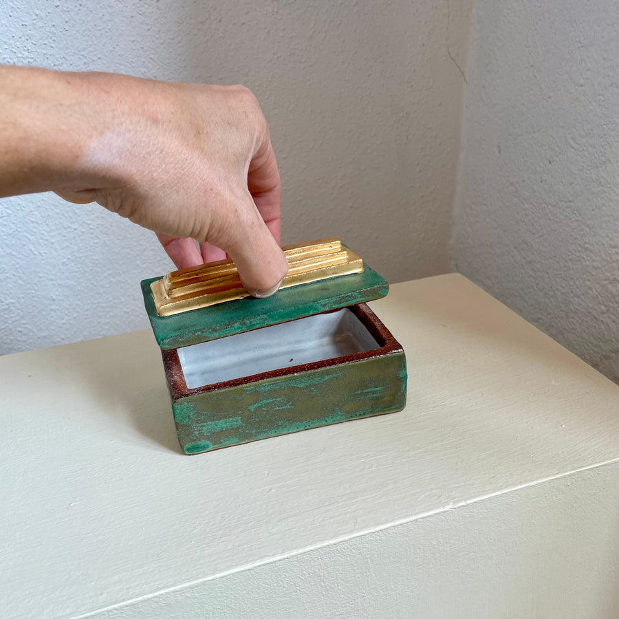 Turquoise Gold Bar Ceramic Jewelry Box