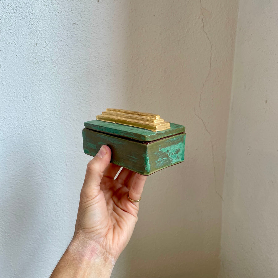 Turquoise Gold Bar Ceramic Jewelry Box