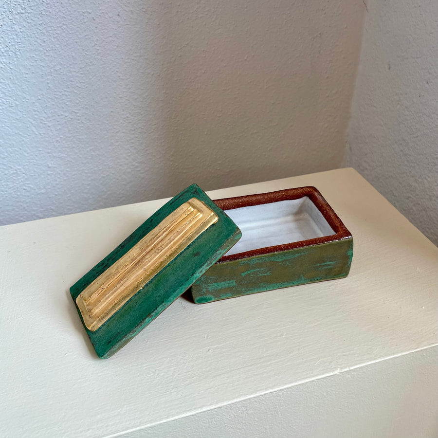 Turquoise Gold Bar Ceramic Jewelry Box