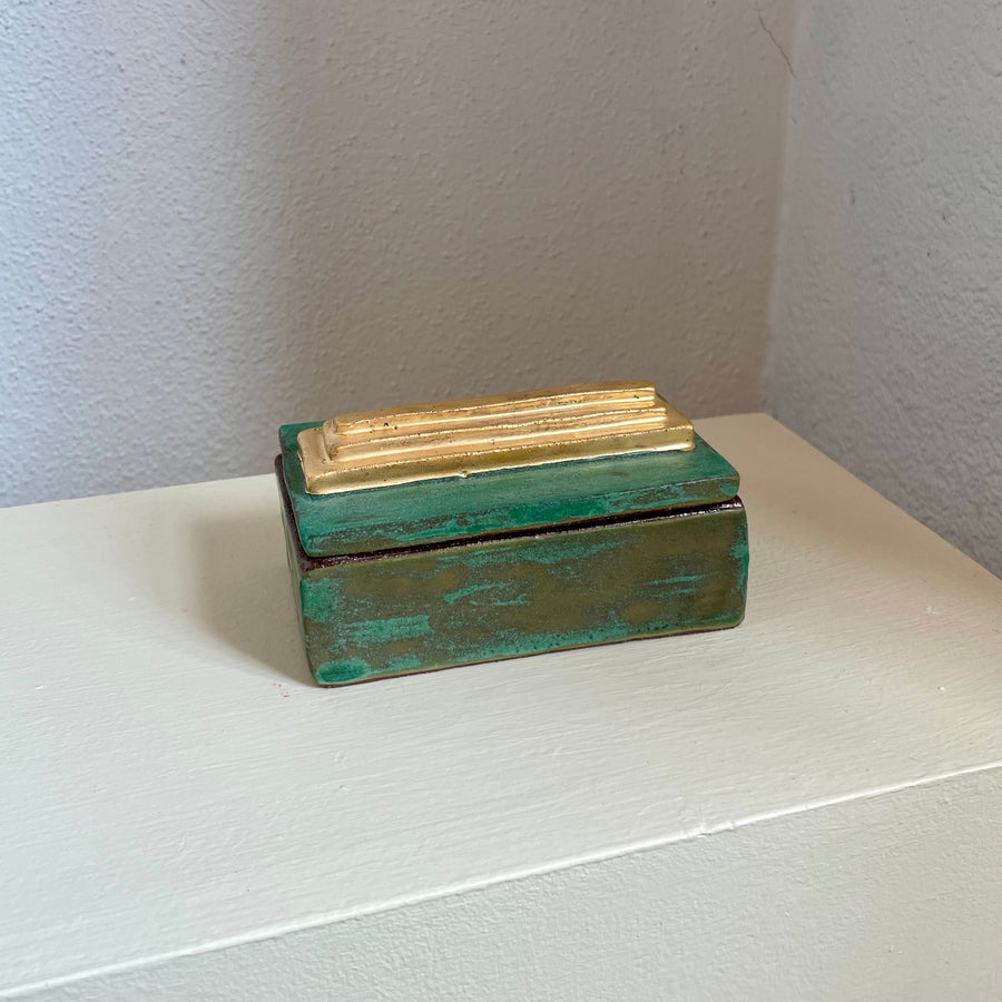 Turquoise Gold Bar Ceramic Jewelry Box