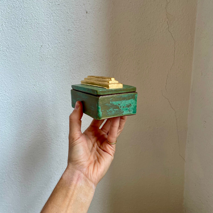 Turquoise Gold Bar Ceramic Jewelry Box