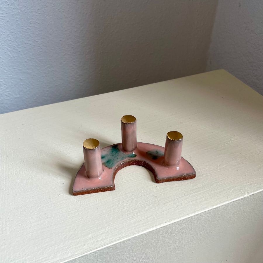 Three-Post Ring Holder - Pink + Gold