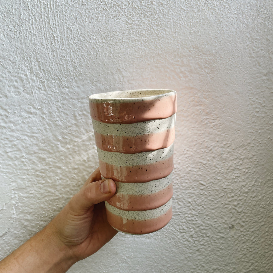 Speckled Pink Striped Tumbler